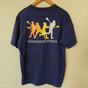 Vineyard Vines Men's Blue Lacrosse Pass Pocket Tee Size M 2-Sided Navy Crewneck